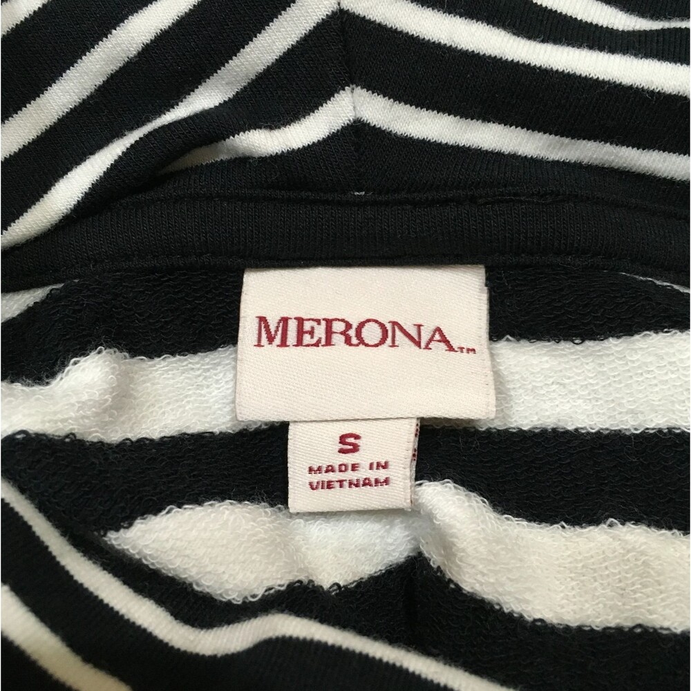 Merona Cowl Neck Striped Top Size S Tunic Black White Cotton Blend Stretch Knit - Picture 3 of 9